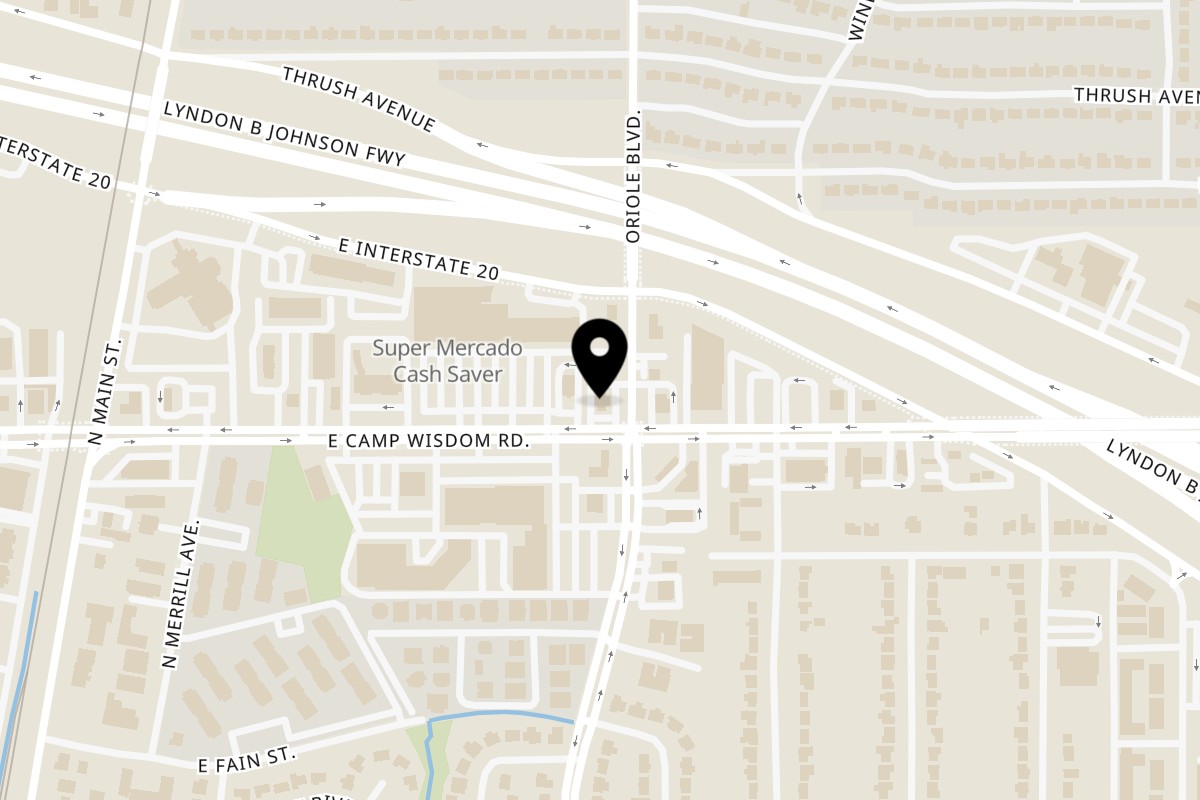Map showing the location of Cesar's Tacos! Duncanville on 423 E Camp Wisdom Rd in Duncanville